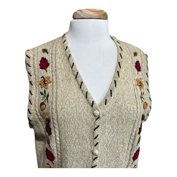 Designers Studio Vintage FALL Sweater Vest Maple Tree Acorn Applique NWT - Picture 4 of 8